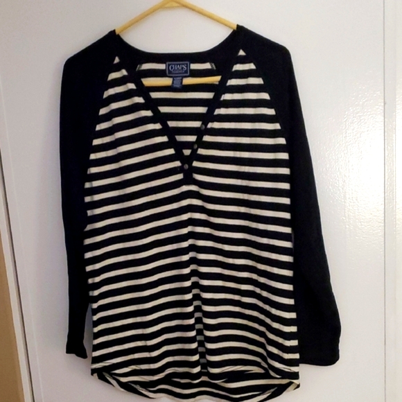 Chaps Women's Black and White Striped Blouse - Picture 1 of 4